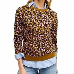 J.Crew Leopard Print Crewneck Sweater Pink Tan Black Small